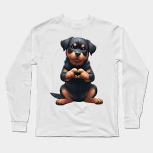 Valentine Rottweiler Dog Giving Heart Hand Sign Long Sleeve T-Shirt